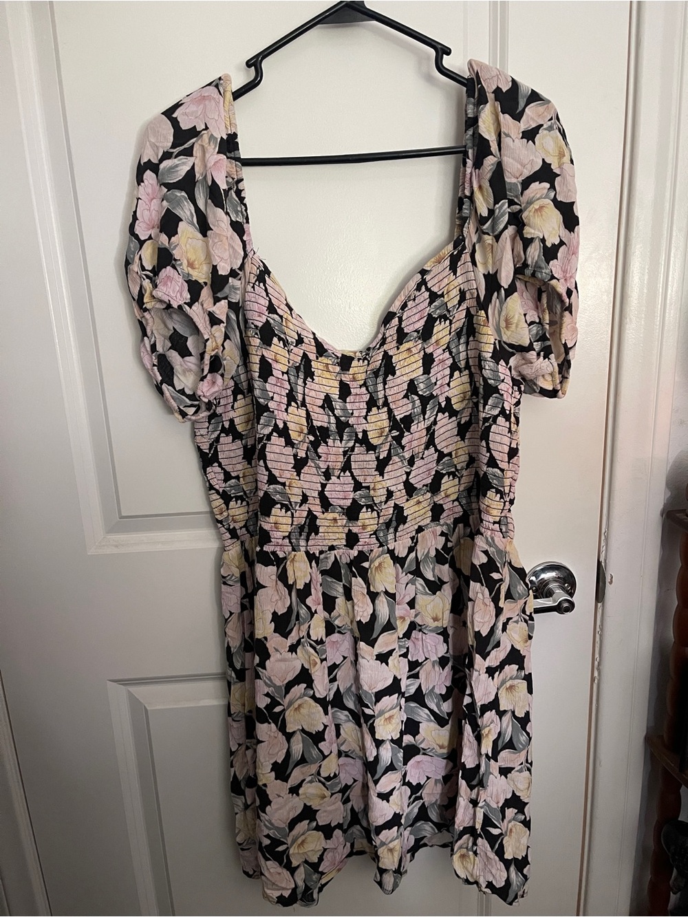 American Eagle Floral Puff-Sleeve Smocked Mini Dress